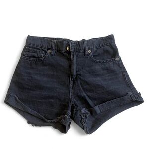 Women's High-Rise Mom Shorts Black Denim Rolled-Hem Shorts